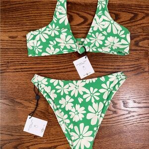 Skatie Green and White Floral Bikini Retro Swimwear